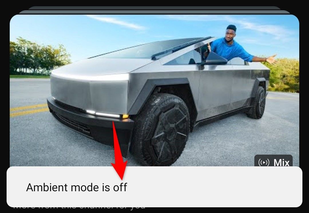Текущий статус Ambient Mode в мобильном приложении YouTube.