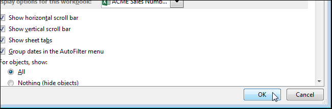 Нажатие ОК в диалоге параметров