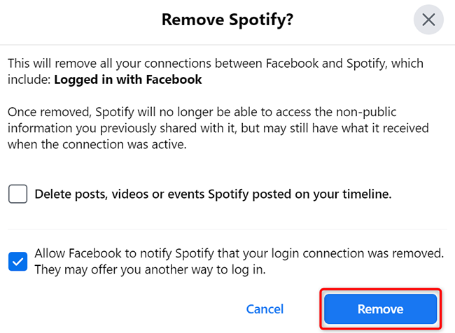 Подтвердите удаление Spotify, нажав