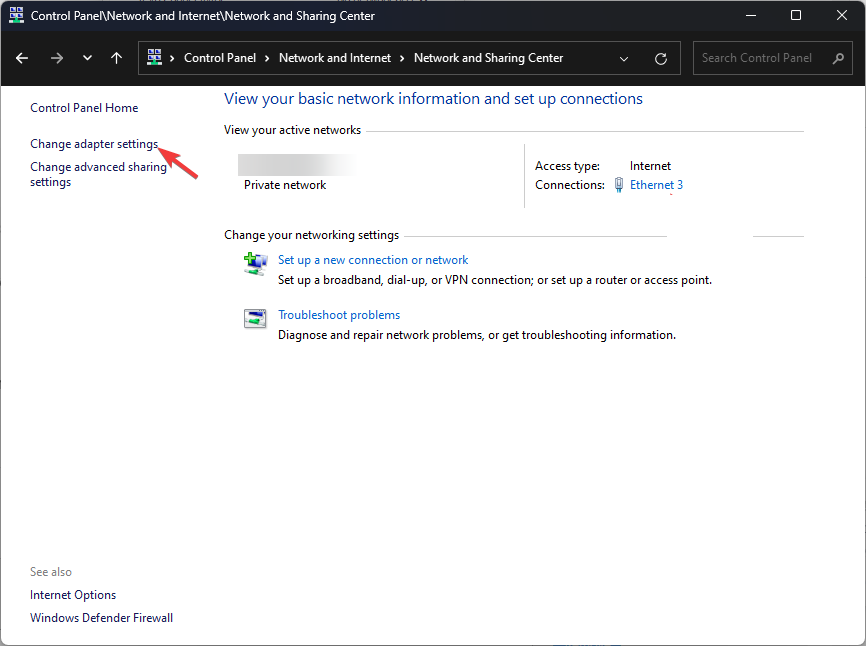 Изменение параметров адаптера