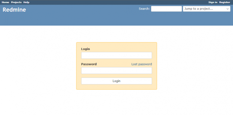Экран входа Redmine
