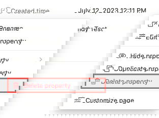 Удаление свойства в Notion