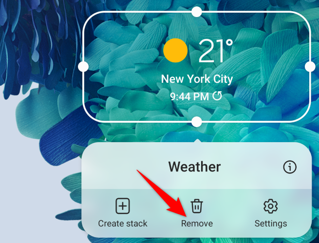 Контекстное меню удаления виджета с опцией