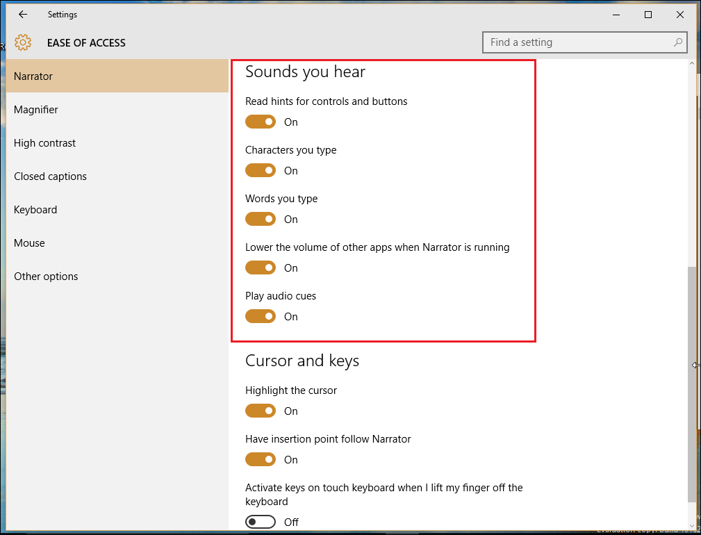 Параметры специальных возможностей Windows 10