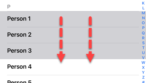 Два пальца тянутся по списку, выбирая несколько контактов.