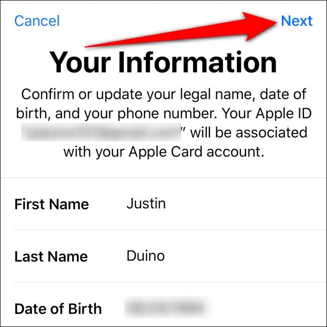 iPhone Wallet Confirm Your Information Tap Next