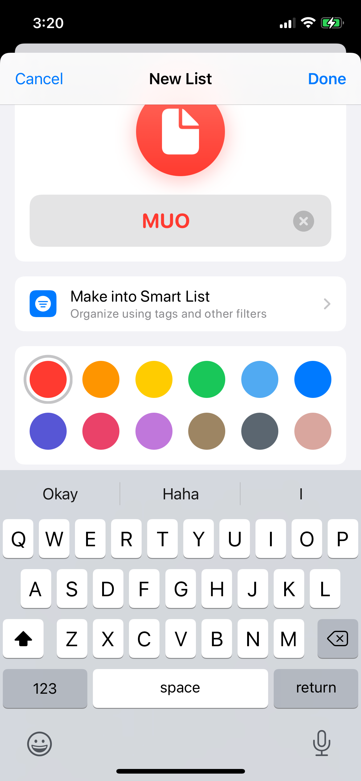 Настройка названия Умного списка в Reminders