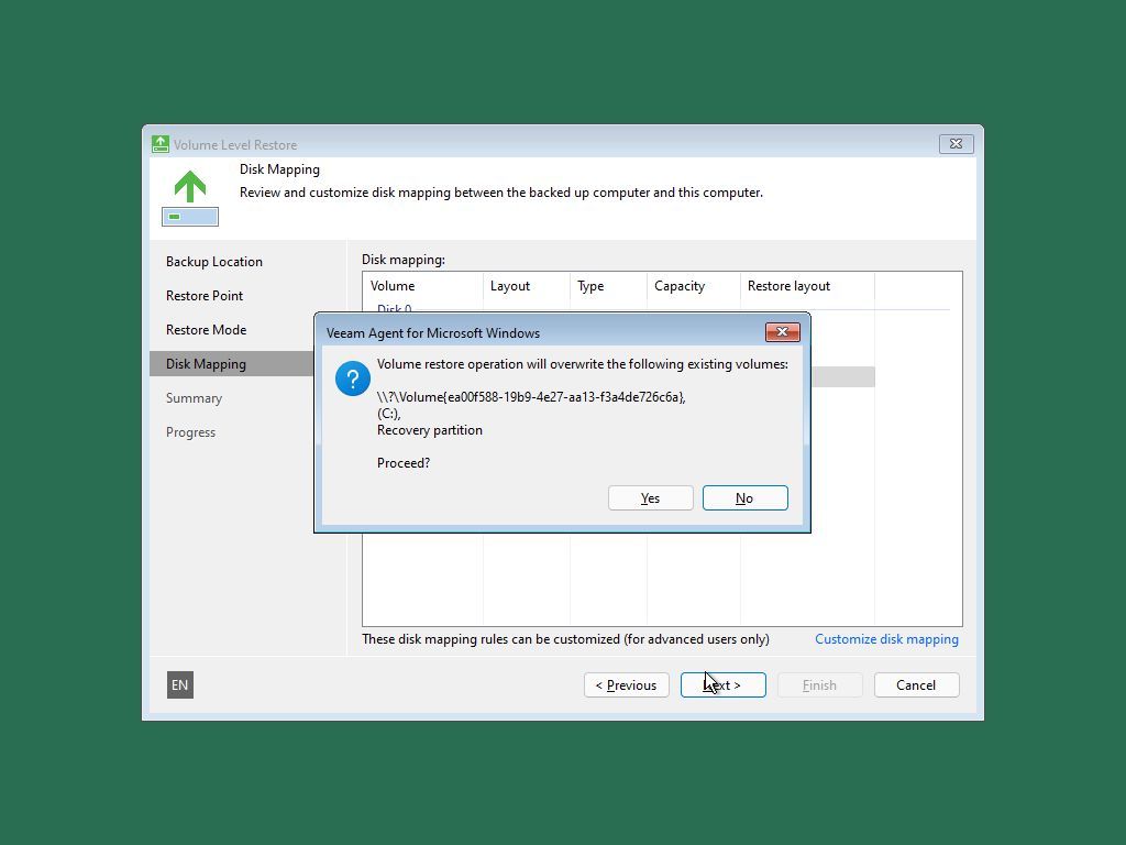Veeam Agent Recovery Warning