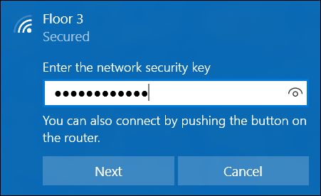 Окно ввода пароля Wi‑Fi в Windows 10