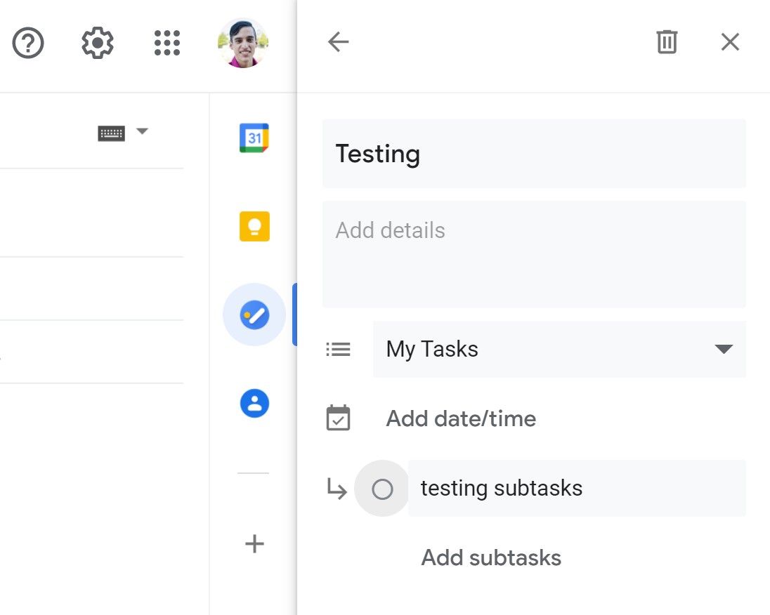 Google Tasks editing options