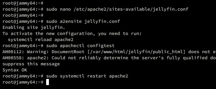 Включение виртуального хоста Apache для Jellyfin