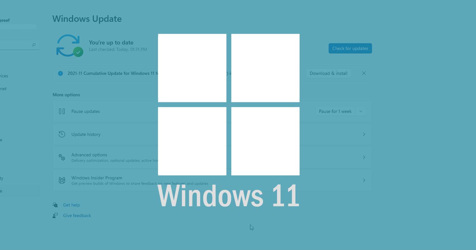 Экран настроек обновлений Windows 11