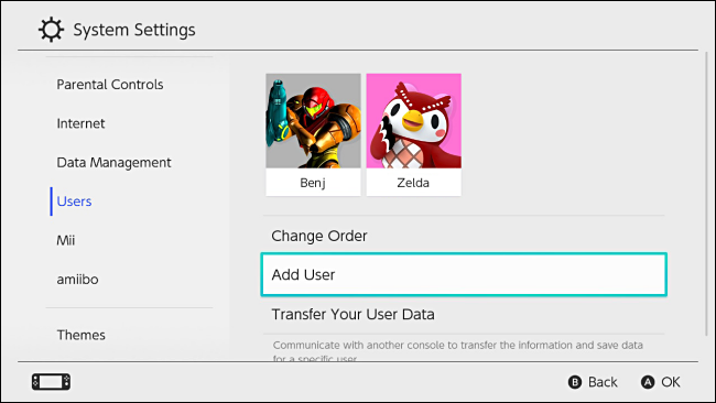 Добавление пользователя на Nintendo Switch