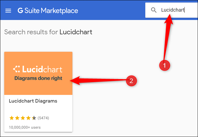 Введите «LucidChart» в строку поиска и выберите плагин.