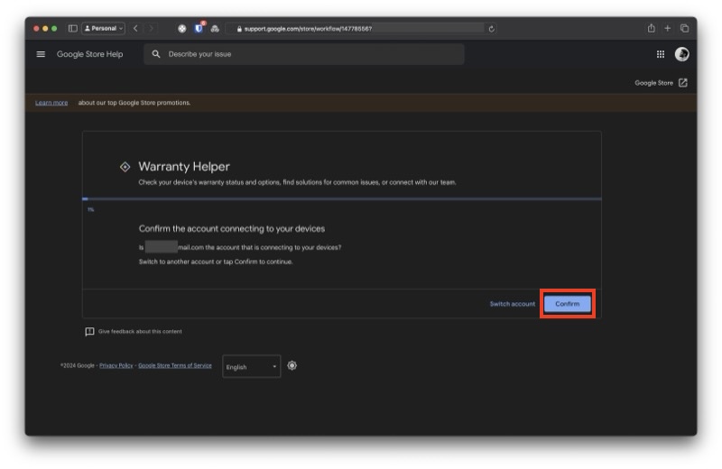 Подтверждение аккаунта в Warranty Helper