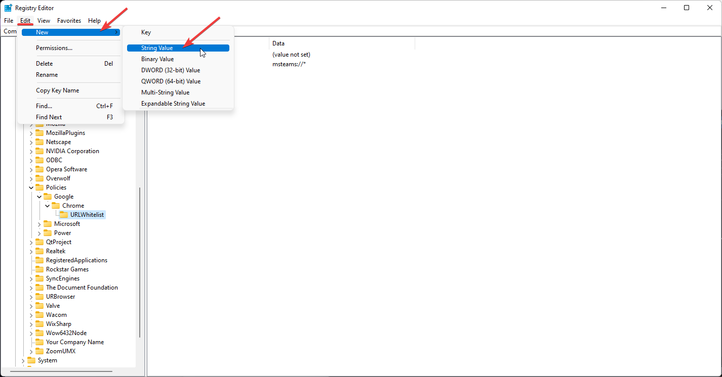 Добавление строкового значения в реестр.