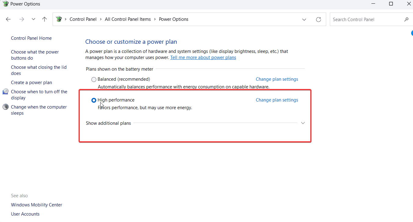 Выбор плана высокой производительности