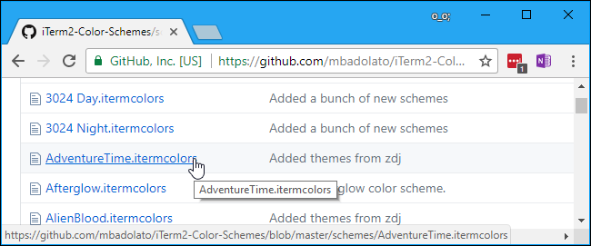 Просмотр файла .itermcolors в репозитории