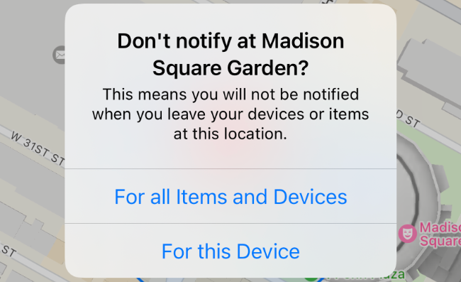 Добавление доверенного места для уведомлений Find My