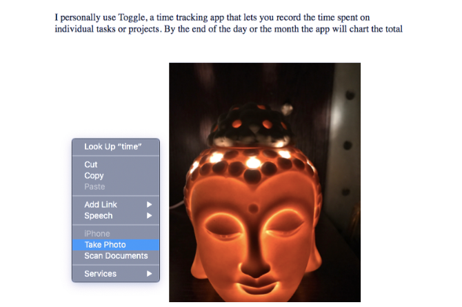 Вставка фотографии с iPhone в документ на Mac