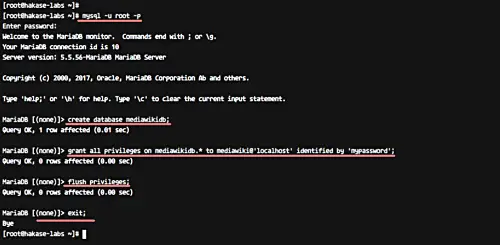MariaDB database creation screenshot