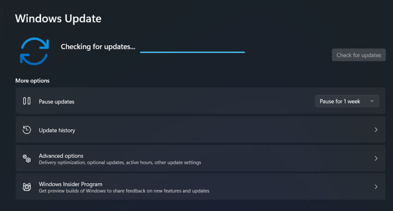 Windows Updateで更新を確認する画面