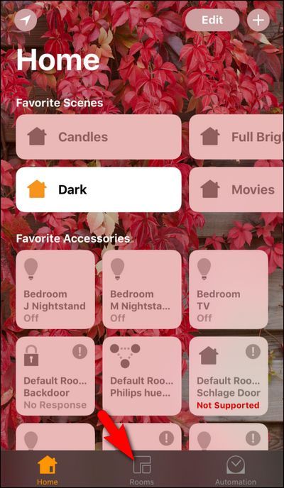 Вкладка Комнаты в приложении Home, список комнат