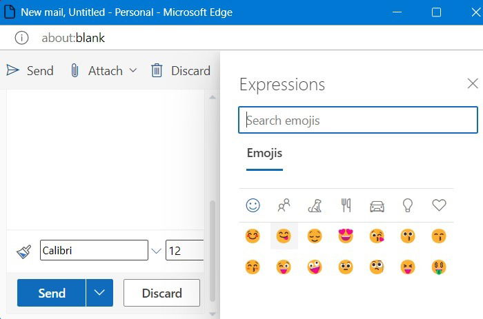 Поиск и вставка выражений в Outlook в браузере