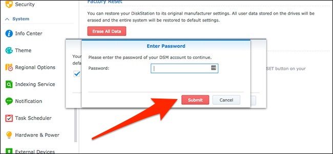 Ввод пароля администратора для подтверждения