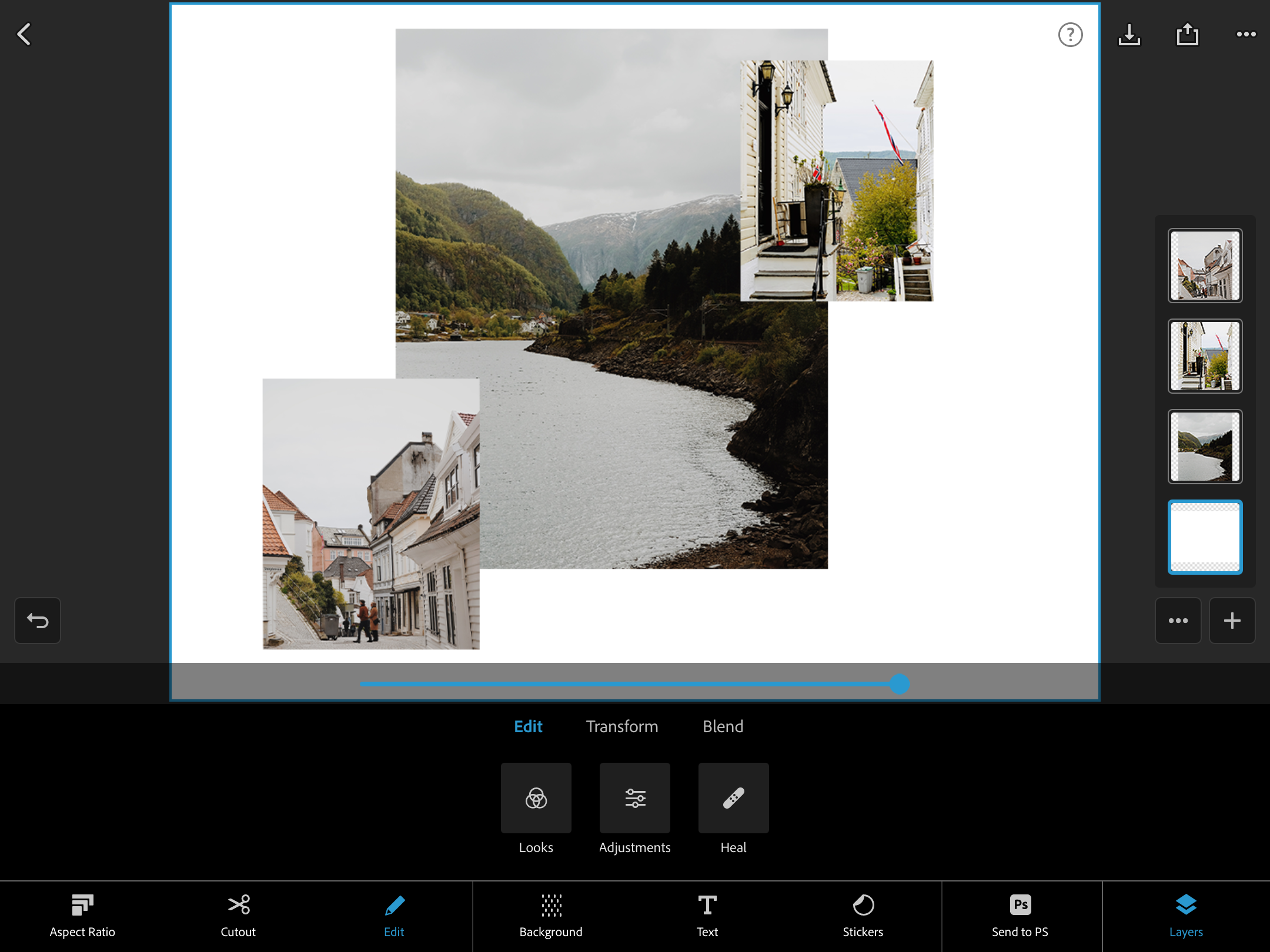 Добавленные изображения в Photoshop Express
