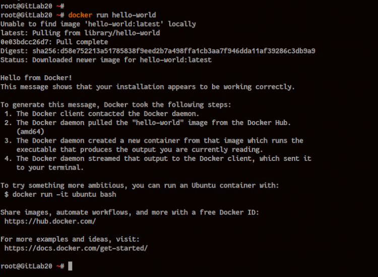 Вывод docker run hello-world