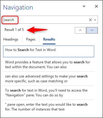 Ввод слова в поле поиска панели навигации