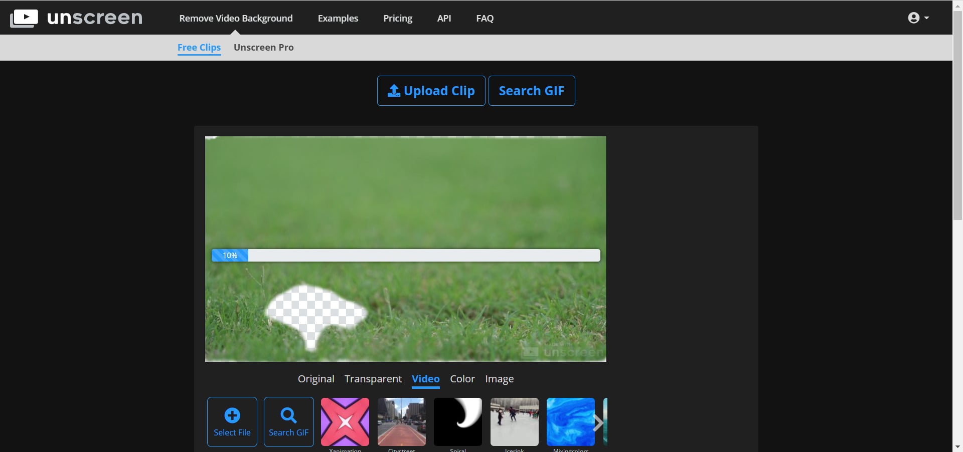 Процесс обработки видео в Unscreen