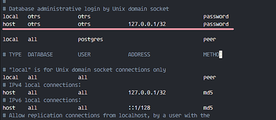 Настройка аутентификации PostgreSQL для OTRS