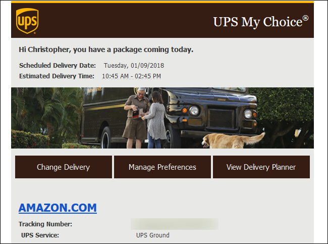Настройки уведомлений UPS My Choice