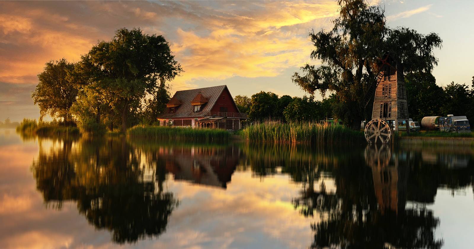 Отражение неба в воде после Sky Replacement