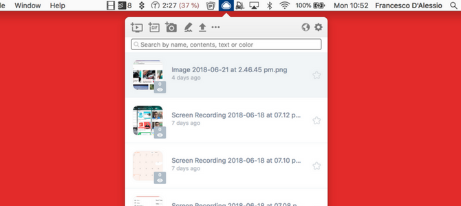 Облако CloudApp в строке меню Mac