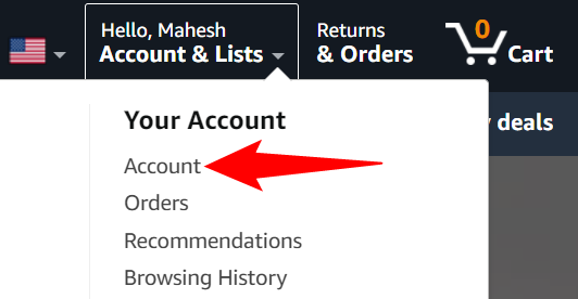 Нажмите «Аккаунт» в раскрытом меню.