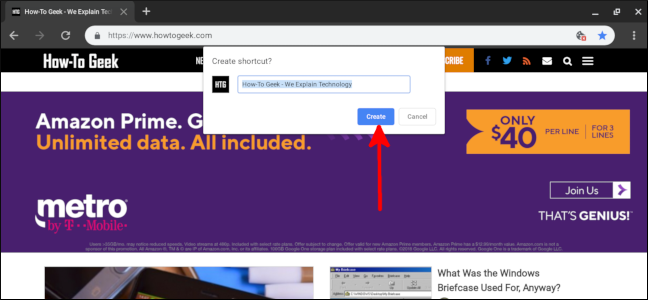 Окно подтверждения создания ярлыка с полями имени