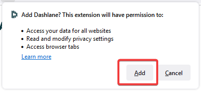 Окно подтверждения добавления расширения в Firefox