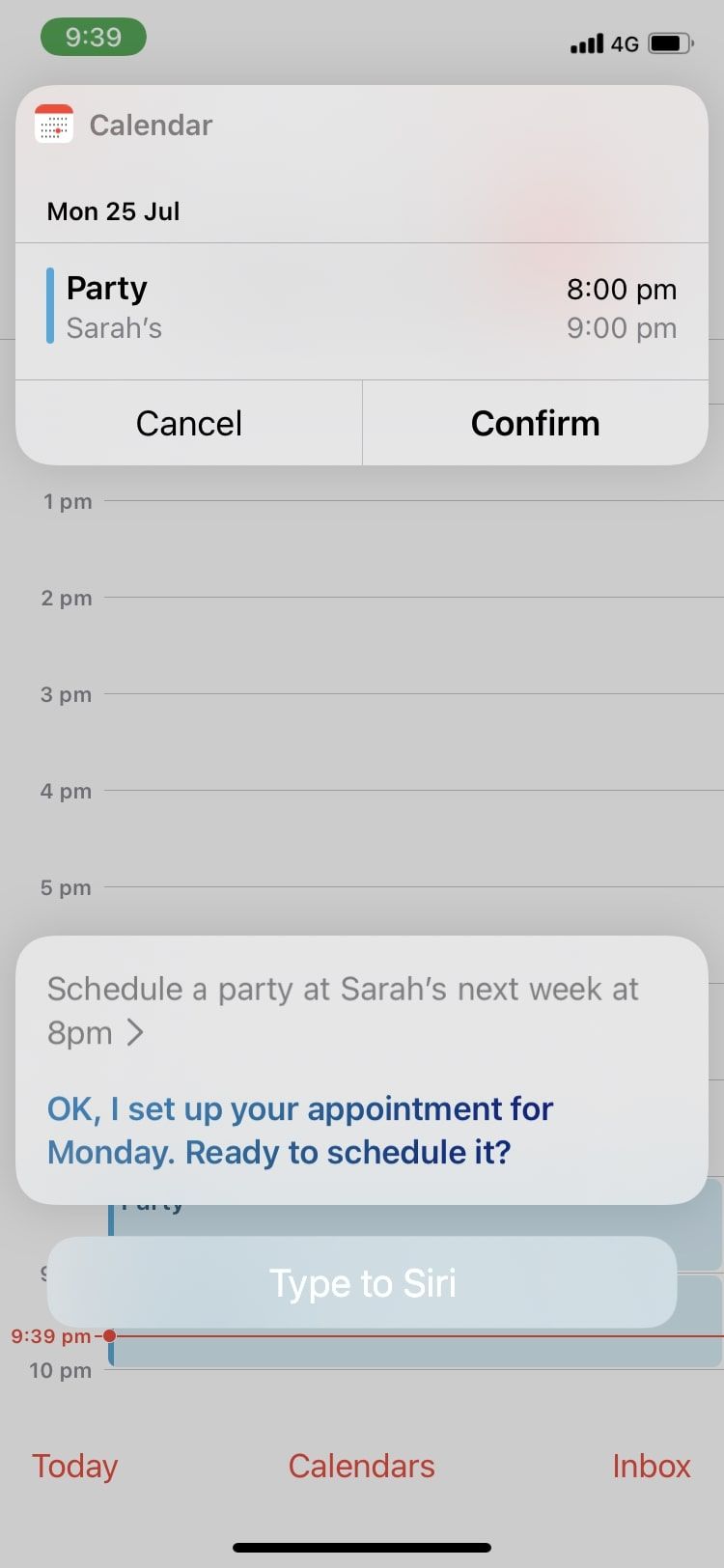 Подтверждение добавления события с помощью Siri