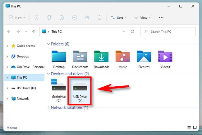 Двойной щелчок по ZIP‑диску в Проводнике Windows