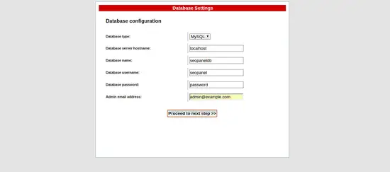 Configuração dos dados de base de dados