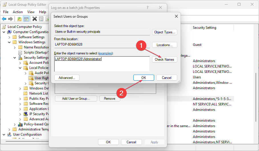 Подтверждение имени администратора в GP