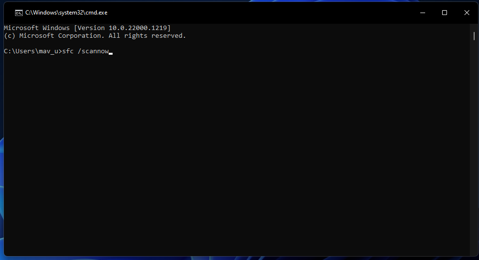 Команда sfc /scannow в окне Командной строки