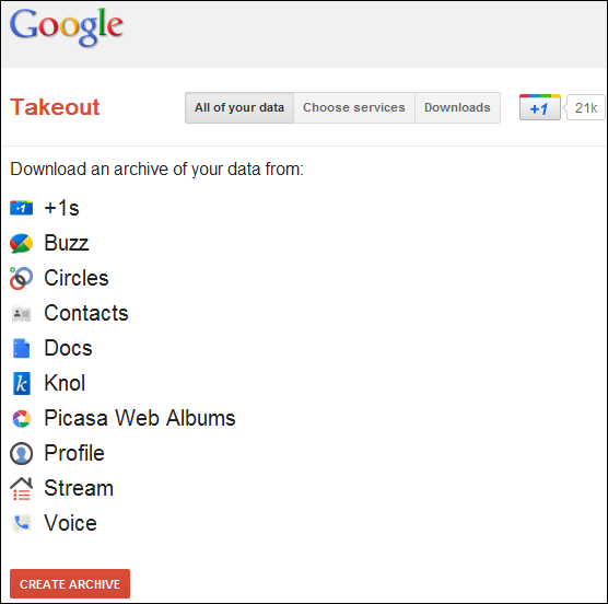 Экспорт данных Google Takeout: выбор сервисов и формата архива