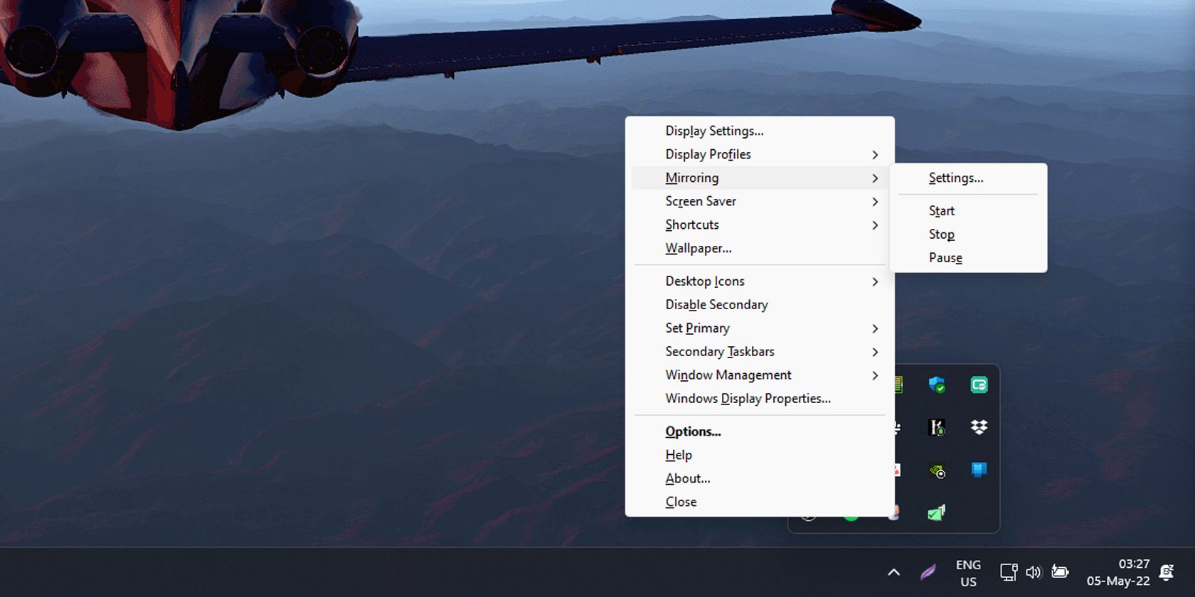 UltraMon Mirroring Start Stop Pause Settings