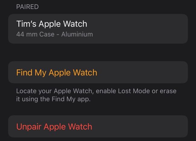 Экран приложения Watch с опцией отвязать