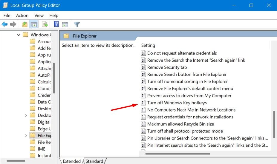 Политика Turn Off Windows Key Hotkeys в редакторе локальной групповой политики.
