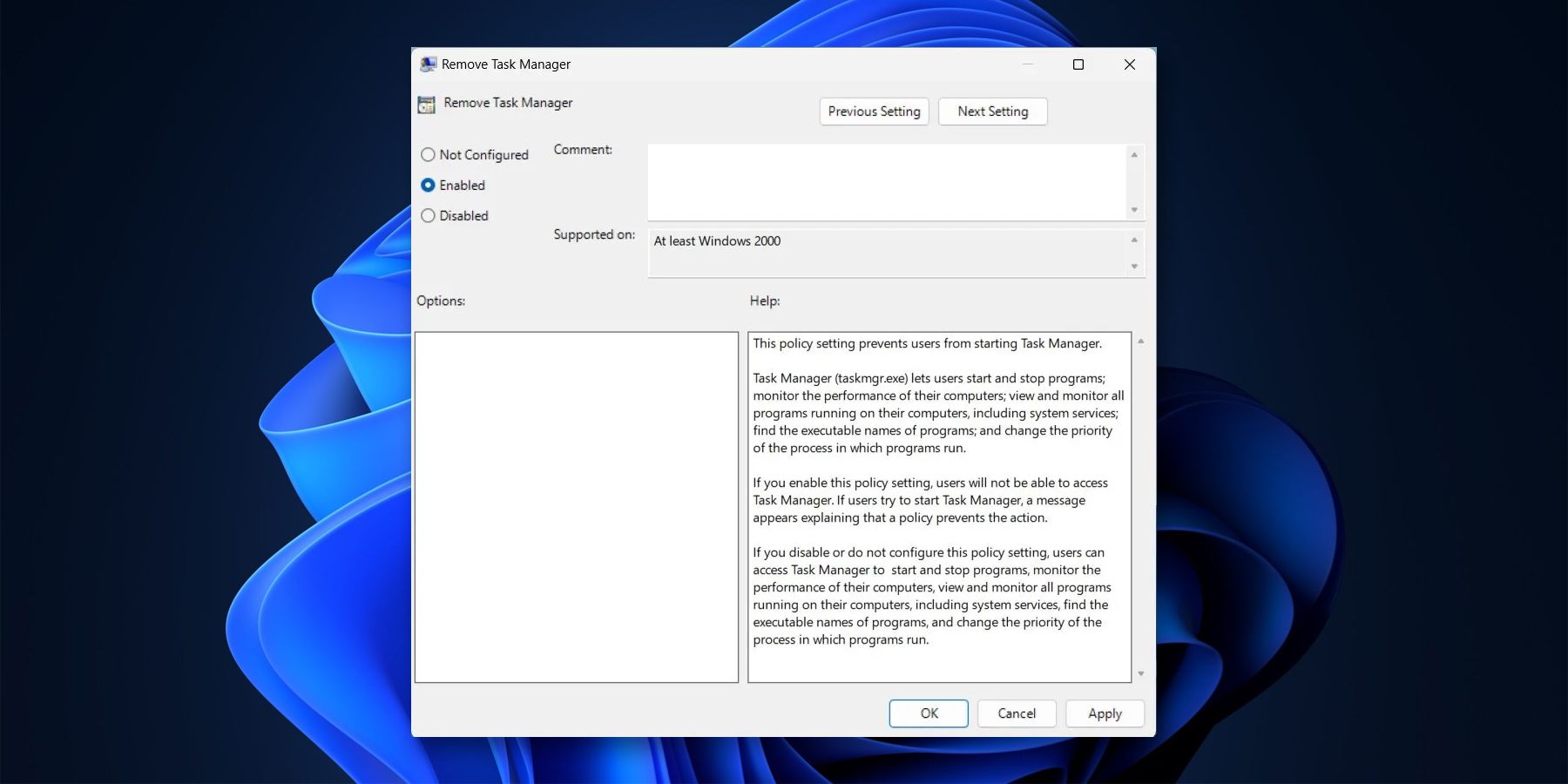 Удаление Диспетчера задач в Windows 11